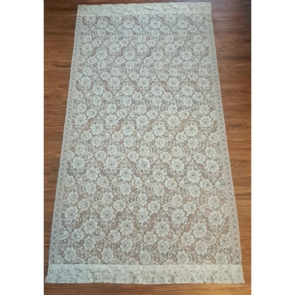 Ivory Lace Curtain Panel Cabbage Rose Floral Country Farmhouse Cottage 73x38